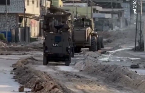 Thumbnail preview image for the video titled: A glimpse of the Israeli forces storming Tulkarm camp and bulldozing the roads.