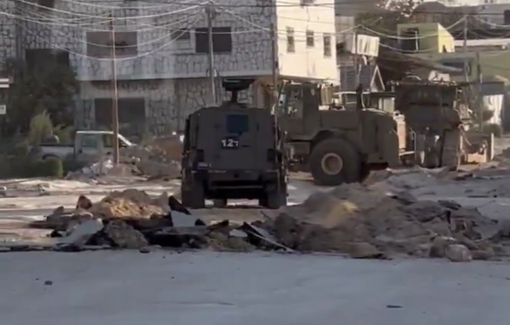 Thumbnail preview image for the video titled: Israeli bulldozers continue to destroy the infrastructure in the Al-Balawna neighborhood of Tulkarm camp