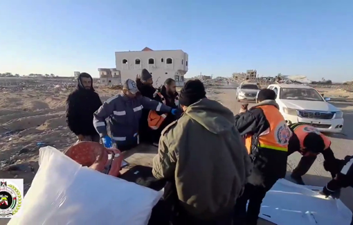 Thumbnail preview image for the video titled: Rescuers retrieve the bodies of 3 Palestinians killed by Israeli drone strike in Rafah