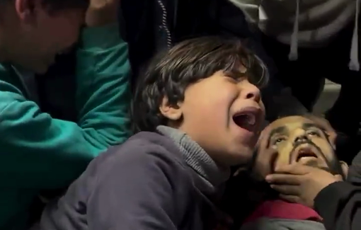 Thumbnail preview image for the video titled: Children mourn their father/uncle who was killed by an Israeli airstrike