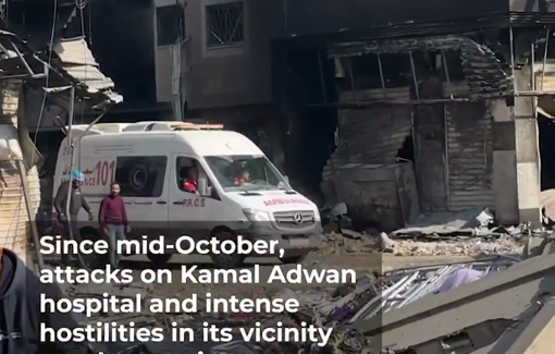 Thumbnail preview image for the video titled: WHO documents mission to Kamal Adwan Hospital amid a continuing Israeli siege of the area