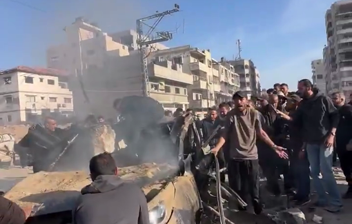 Thumbnail preview image for the video titled: Israeli drone strikes a car on Al-Jalaa Street