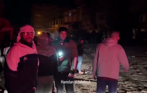 Thumbnail preview image for the video titled: Ambulances arrive at the Abu Arqoub residence after an airstrike