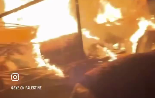 Thumbnail preview image for the video titled: Fire from Israel bomb ravages displacement tents in the "safe zone"