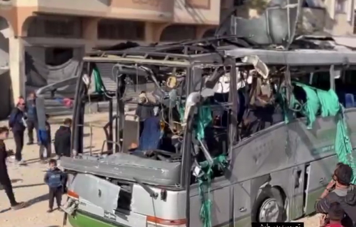 Thumbnail preview image for the video titled: An Israeli strike targeted a bus in Khan Younis