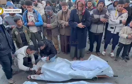 Thumbnail preview image for the video titled: Funeral of Palestinians killed in the Israeli siege of a school in Nuseirat