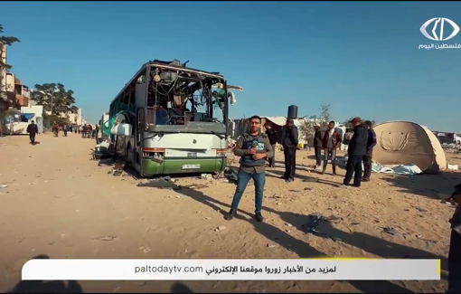 Thumbnail preview image for the video titled: Aftermath of bus bombing by Israeli drone in Khan Younis