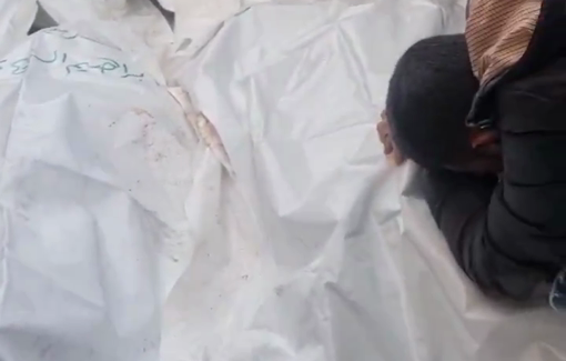 Thumbnail preview image for the video titled: Funeral of press team murdered at Al-Awda Hospital by Israeli airstrike