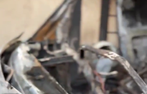 Thumbnail preview image for the video titled: Wreckage of press van bombed by Israel at Al-Awda Hospital