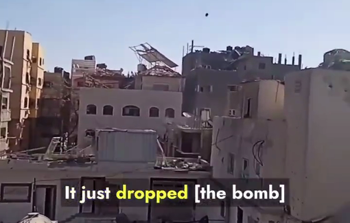 Thumbnail preview image for the video titled: Israeli drone drops two bombs around Kamal Adwan Hospital