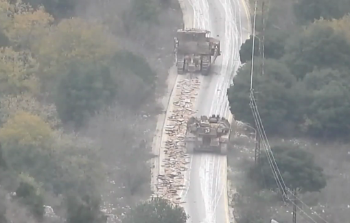 Thumbnail preview image for the video titled: Israeli bulldozers destroyed South Lebanese infrastructure & roads in Wadi al-Hujayr