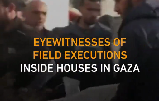 Thumbnail preview image for the video titled: Mass arrest and field execution by Isreli troops  in Anan buildings of Gaza city