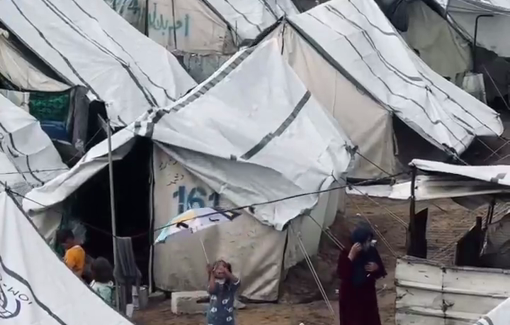 Thumbnail preview image for the video titled: Yarmouk Stadium in Gaza City has become a shelter for displaced families