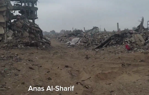 Thumbnail preview image for the video titled: Total destruction around Al-Khulafa Street in Jabalia