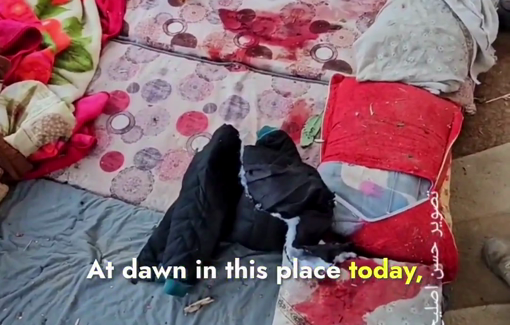 Thumbnail preview image for the video titled: Bloodstained matresses of children killed by Israeli bombing in their sleep