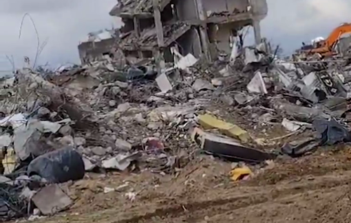 Thumbnail preview image for the video titled: Israeli civilian contractors continue mass demolition of Palestinian homes in Gaza