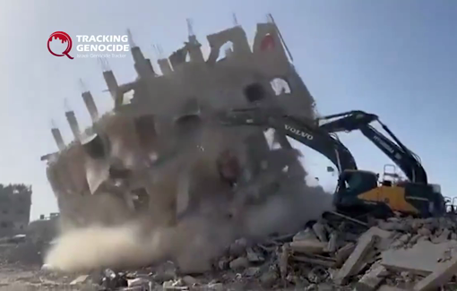 Thumbnail preview image for the video titled: Israeli civilian contractors continue mass demolition in occupied zone of Gaza