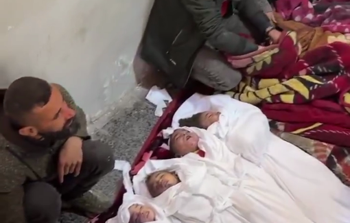 Thumbnail preview image for the video titled: Row of children killed in their sleep by Israeli bombing of Al-Ghoula family home