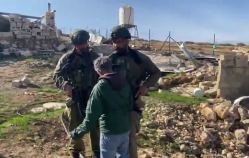 Thumbnail preview image for the video titled: Israeli soldiers arrested Jibrin Abu Aram from the village of Gawawis, while he was visiting his destroyed house