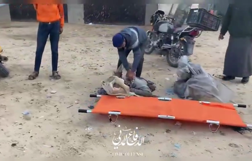 Thumbnail preview image for the video titled: Civil Defense and medical crews retrieve another killed Palestinian in Rafah