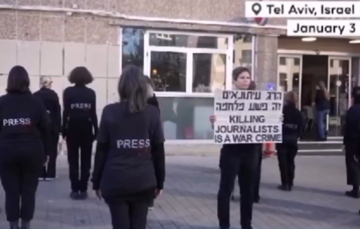 Thumbnail preview image for the video titled: Israeli protest in Tel Aviv against Gaza Journalists murdering