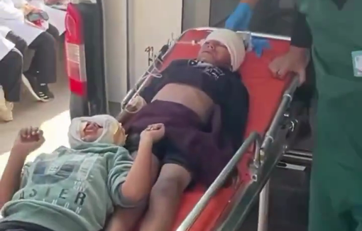 Thumbnail preview image for the video titled: Woman killed and children injured in Israeli bombing of the "safe zone"