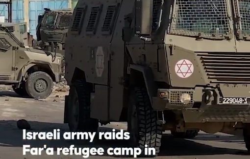 Thumbnail preview image for the video titled: Israeli forces, accompanied by bulldozers, destroyed infrastructure in Far'a refugee camp