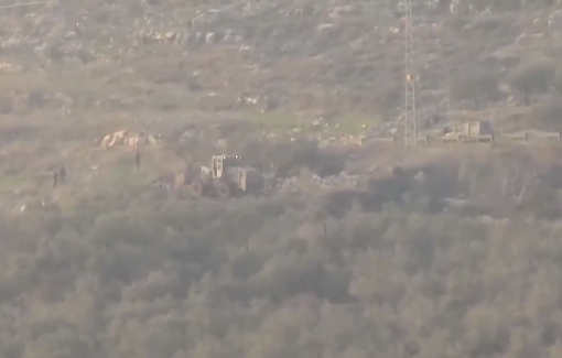 Thumbnail preview image for the video titled: An Israeli bulldozer is uprooting olive trees in Madama, south of Nablus