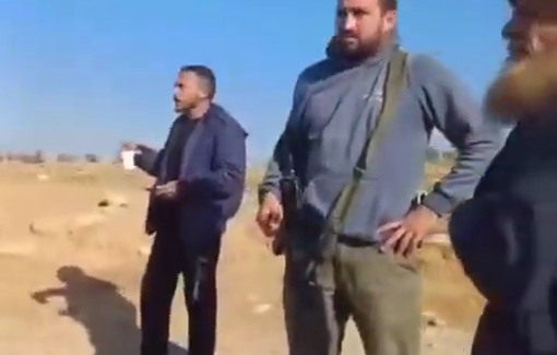 Thumbnail preview image for the video titled: Armed Israeli settlers storm the village of Al-Rakeez in the Masafer Yatta and intimate local Palestinian residents