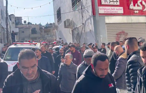 Thumbnail preview image for the video titled: Funeral of the six martyrs of Jenin killed by Israeli shelling on their house