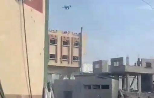 Thumbnail preview image for the video titled: Israeli drone drops explosive on Namaa (charity NGO) building