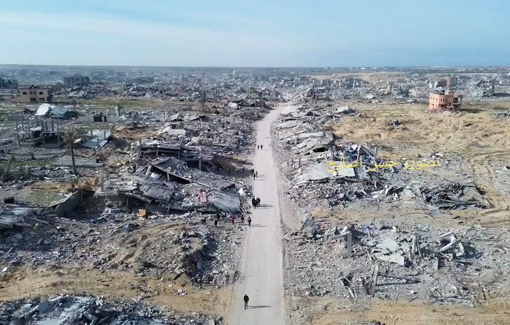 Thumbnail preview image for the video titled: Aerial view of mass destruction of Rafah