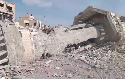 Thumbnail preview image for the video titled: Total destruction of Tayiba mosque in Rafah