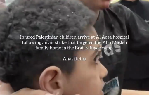 Thumbnail preview image for the video titled: Injured children arrive at Al Aqsa hospital following an Israeli air strike