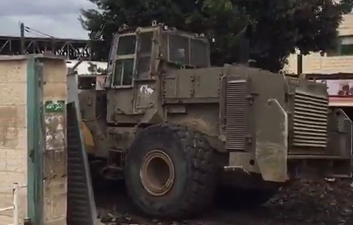 Thumbnail preview image for the video titled: Israeli D9 continue their destruction of infrastructure in front of the Jenin Governmental Hospital