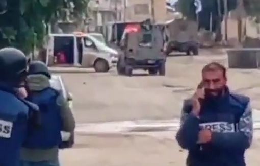 Thumbnail preview image for the video titled: Israeli forces blocking ambulances and hindering their operations in Jenin, disrupting vital medical services