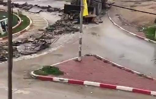 Thumbnail preview image for the video titled: Israeli bulldozers destroying roads and infrastructure at the entrance to the town of Al-Yamoun