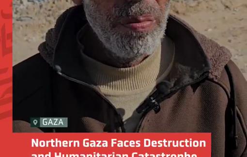 Thumbnail preview image for the video titled: North Gaza resident at loss for words at the scale of destruction wrought by Israel