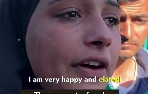 Thumbnail preview image for the video titled: Freed Palestinian's collapses upon learning his wife and siblings were killed