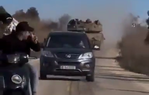 Thumbnail preview image for the video titled: Israeli APC chases civilians on a road in Lebanon