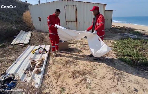 Thumbnail preview image for the video titled: Palestine Red Crescent teams recovered 14 decomposed bodies along Al-Rashid Coastal Road