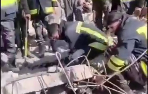 Thumbnail preview image for the video titled: In Jenin, Israeli forces have demolished a house with its residents still inside