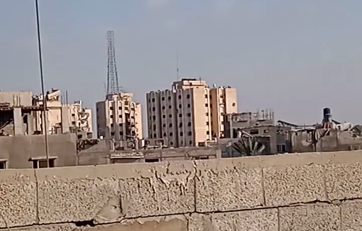 Thumbnail preview image for the video titled: The moment Israeli airstrike hits sixth floor of Tower 6 twice in Ain Jalut neighborhood