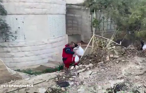 Thumbnail preview image for the video titled: In besieged Jenin, Palestine Red Crescent teams continue providing relief aid to the population