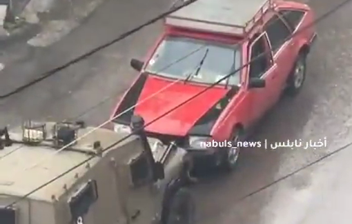 Thumbnail preview image for the video titled: Israeli vehicle rammed citizens car during their raid in Nablus