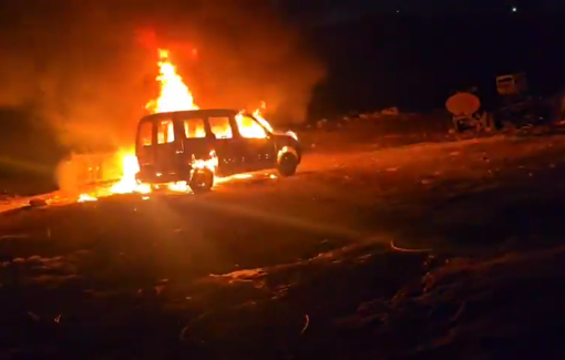 Thumbnail preview image for the video titled: Settlers set fire to a vehicle in the village of Susiya, just meters from the family's home