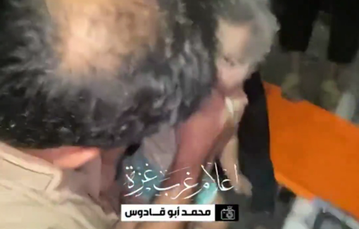 Thumbnail preview image for the video titled: Rescue of a baby from the rubble after an airstrike on Namir family's home (killing 4, injuring 11)