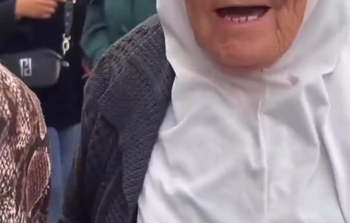 Thumbnail preview image for the video titled: An elderly resident of Haret Al-Damj, tries to enter her home in Jenin refugee camp