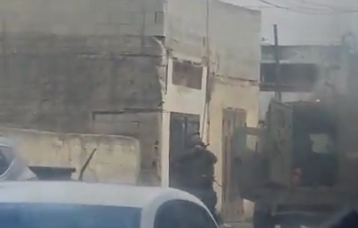 Thumbnail preview image for the video titled: Israeli soldiers threatening Palestinian civilians during their incursion into the village of Qaryout