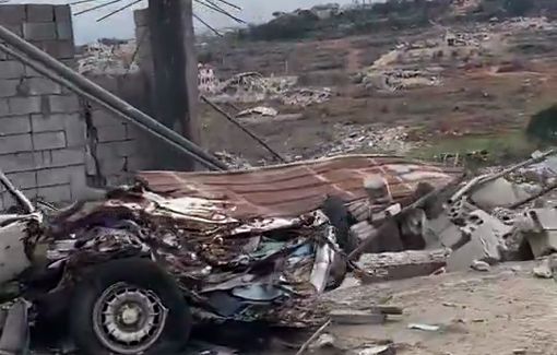 Thumbnail preview image for the video titled: View of massive destruction on only 300 metres from the border in South Lebanon